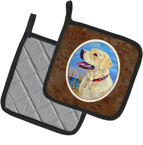 Caroline's Treasures 7158PTHD Yellow Labrador at The Beach Pot Holders Set, 7 1/2 x 7 1/2