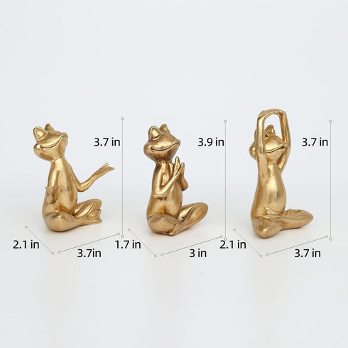 3.7In Set 3 Suoedd Gold Frog Figurines Yoga Decor of Frog Yoga Statues for Modern Living Room Desk Table Home Office