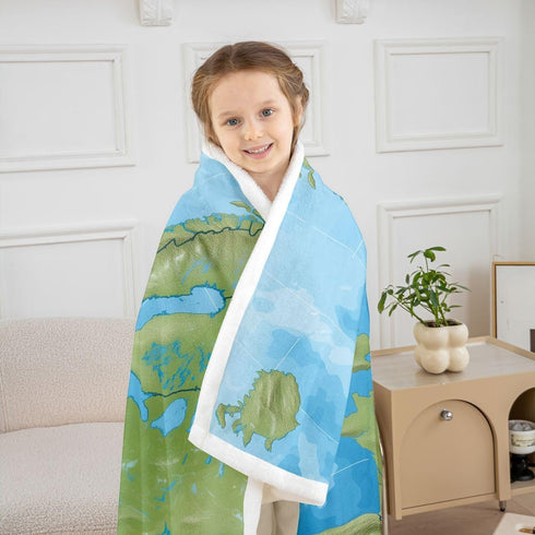 90" 90" Feelyou World Map Sherpa Blanket - Continental Europe Fleece Throw, Ocean Nautical Sea Adventure Plush
