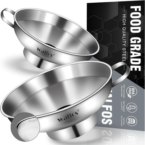 Walfos 2 Pack Stainless Steel Wide-Mouth Funnel with Handle for Wide and Regular Mason Jars, Kitchen Use