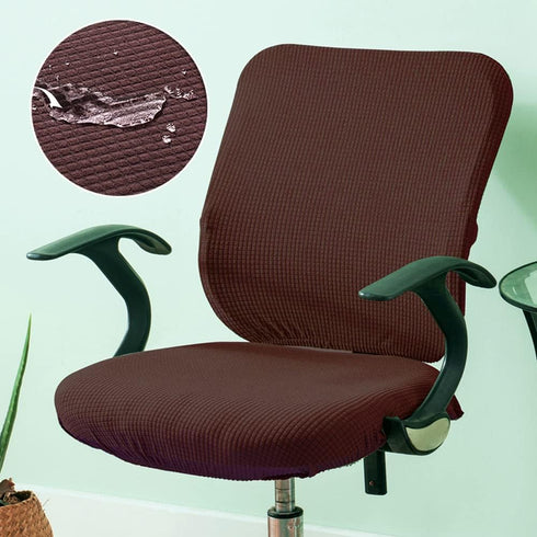 Office Chair Cover Water Resistant, Split Protective & Stretch Jacquard Elastic Slipcover for Desk Task Chair (Coffee)