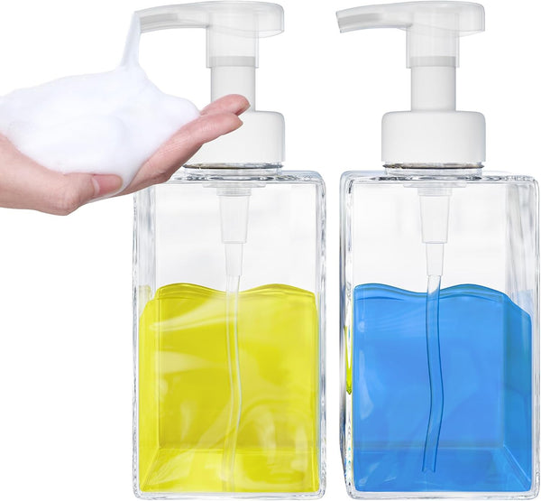 Foaming Soap Dispenser, 15 Oz Refillable Foam Soap Dispenser for Bathroom & Kitchen, 2Pcs with Waterproof Labels