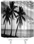 Tropical Palm Tree Ocean Beach Shower Curtain Black and White Sea Summer Coastal Island Hawaii Nature Fabric Bath