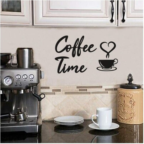 4eN Modern Coffee Time Wall Art & Sign Set - 4 Pieces Wooden MDF for Kitchen & Cafe