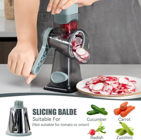 3 KEOUKE Rotary Cheese Grater Hand Crank Transparent - Shredder Slicer Grinder Stainless Steel Blades, Stable Suction