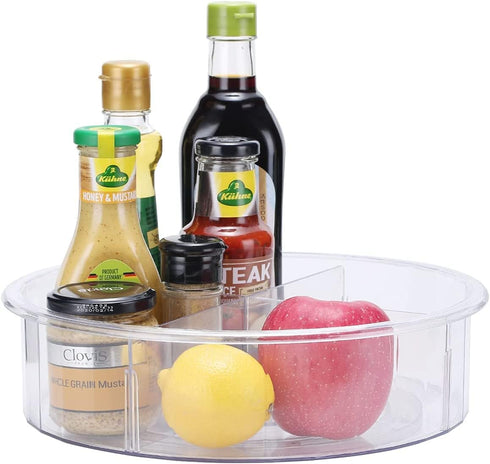 Greenco 12" Lazy Susan Turntable, Clear Plastic Storage Organizer with Dividers for Kitchen, Spice Rack, and Countertop