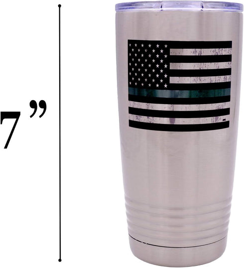 Rogue River Tactical Thin Green Line Flag Large 20 Ounce Stainless Steel Travel Tumbler Mug Cup for Military Federal
