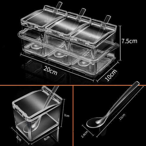 V·RESOURCING Clear Seasoning Box, 3 Pieces Spice Pots Storage Container for Spice, Salt, Sugar, Liquid Condiment Jars