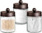 Apothecary Jar Canisters for Bathroom Vanity, Qtip Holder Storage Organizer with Stainless Steel Lids & Cute Stickers,