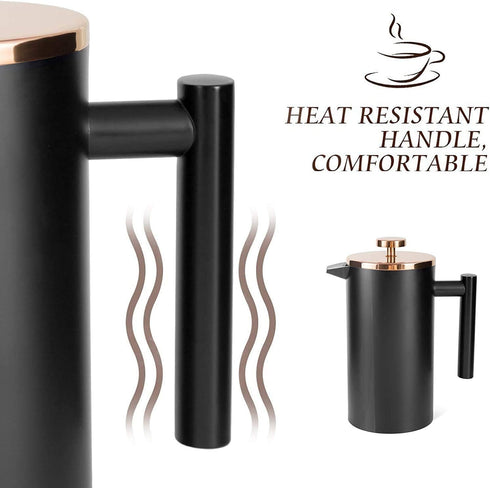 Miuly Black Coffee Press, Stainless Steel French Press Coffee Maker, 350ml/12oz with 2 Filter Mesh, Black