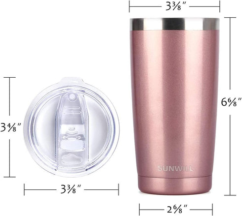 SUNWILL 20 oz Travel Coffee Tumbler, Insulated Mug with Lid, Stainless Steel Cup, Rose Gold