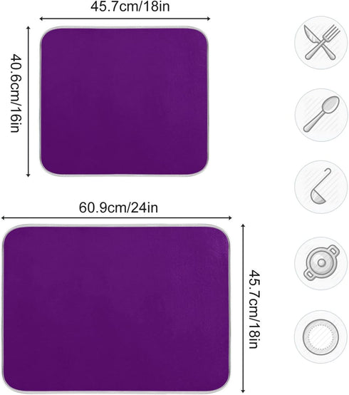 Deep Purple Dish Drying Mat for Kitchen Counter, 18 x 24 Inch Absorbent Microfiber Dry Dishes Pad for Decor