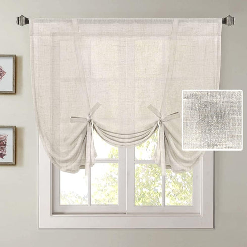 H.VERSAILTEX 63 Inch Tie Up Linen Curtains, Natural Textured Privacy Curtain, Multi Hanging Ways, 42x63