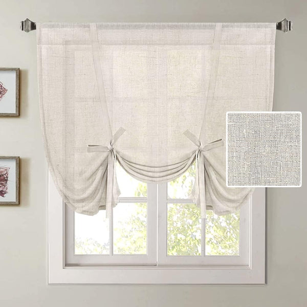 H.VERSAILTEX 63 Inch Tie Up Linen Curtains, Natural Textured Privacy Curtain, Multi Hanging Ways, 42x63