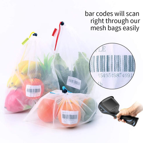 Mipruct 24 Pack Reusable Produce Bags, Mesh See-Through Grocery Bags, Washable, 3 Sizes for Fruits, Vegetables, Toys