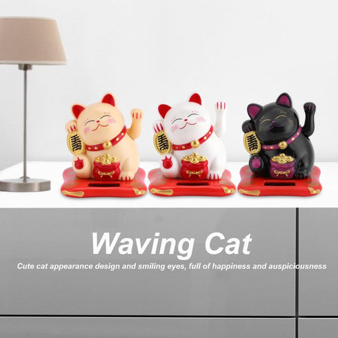 Acogedor Solar Waving Cat - Good Luck Cat for Car Decoration, Desk Decoration (Black)