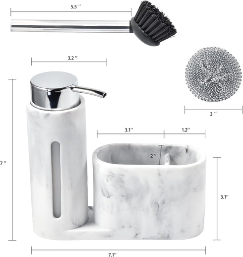 3 1 Set Countertop, Soap Dispenser with Sponge Holder, Kitchen Soap Dispenser Pump, Sponge Caddy and Brush Holder