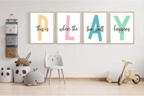 Baccone Set 4 8x10 Inch Kids Playroom Wall Art Playroom Wall Decor Kids Play Canvas Wall Art Play Sign Pictures Toddler