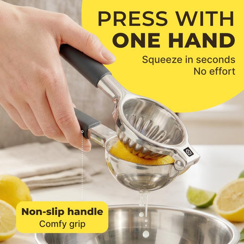 Large Lemon Squeezer Stainless Steel Press - Non-Slip Grip, Heavy Duty, Manual Design - Effortless Pro-Grade Lemon