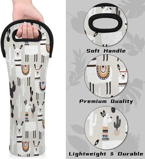 Camel Llama Wine Tote Bag - Neoprene Wine Carrier for Party, Travel, Restaurant, Alpaca Cactus Wine Accessories