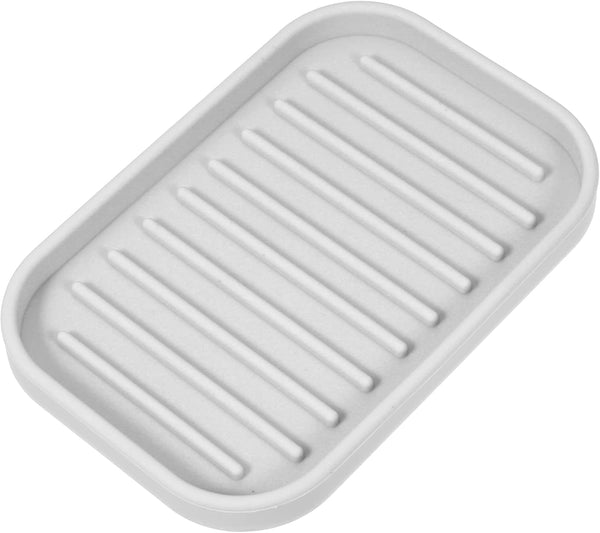 VOCOSTE Soap Dish: Soap Cleaning Storage to Keep Soap Dry for Home Bathroom Kitchen, Silicone, Light Gray