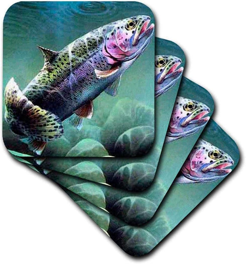 Rainbow Trout-Ceramic Tile Coasters, Set of 4 3dRose cst_3462_3