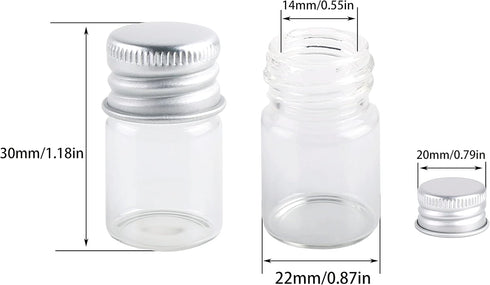 Mini Glass Bottles with Screw Caps 5ml 24 Sets Aluminum Top Metal Lids 5 Milliliter Tiny Vials Small Jars DIY Storage Art Craft Decor