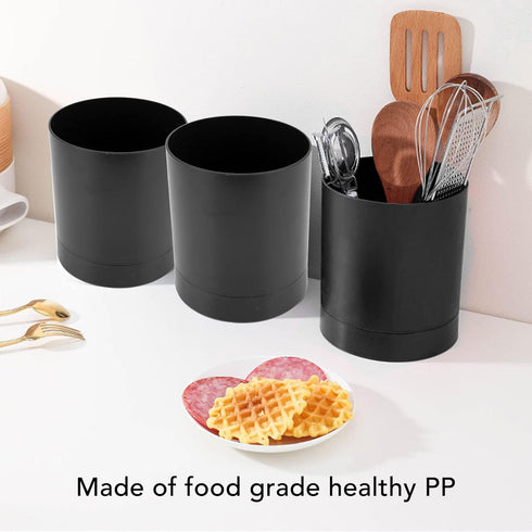 360 Degree Rotatable Large Kitchen Utensil Holder, Anti Slip Durable PP Chopstick Basket for Home Kitchen (Black)