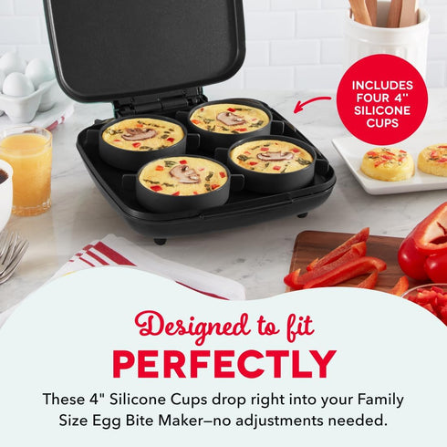 4 4-Inch Dash Deluxe Silicone Egg Cups - For Family Size Bite Maker & Deluxe Bite Maker - Sous Vide Style - Easy