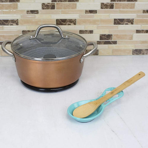 Home Basics Lattice Collection Cast Iron Spoon Rest in Turquoise