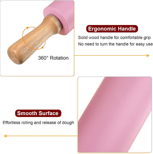 17 Inch HARFINGTON Silicone Rolling Pins for Baking Wooden Handle Non Stick Rolling Pin Small Roller Play Dough Rolling