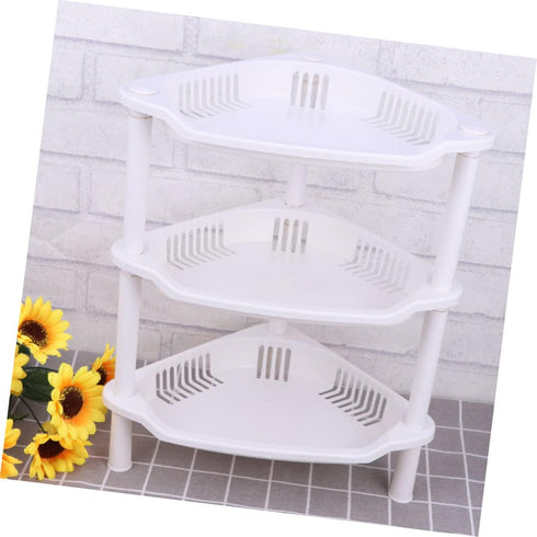 STOBAZA 3 Shelf Layer Stand Home Plastic Shelves Corner Storage Kitchenwhite Basket Organizer Small Household Desk Bathroom for Rack by STOBAZA