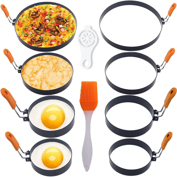 WOWITIS Stainless Steel Egg Rings - 8 Pack, 8" Omelet, 6" Pancake, 4"
