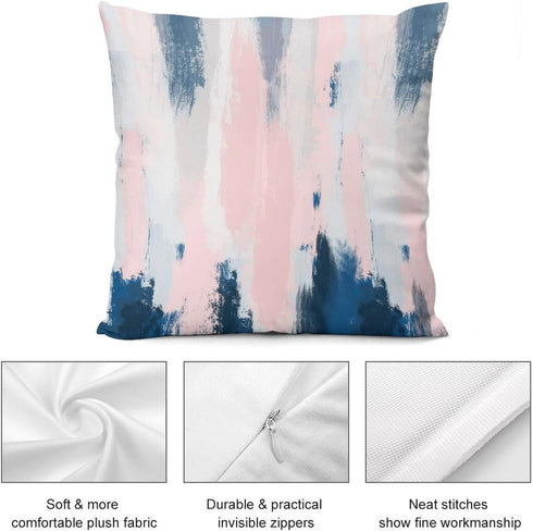 Nebra Abstract Blush and Blue Throw Pillow Covers, Cozy Square Pillowcases for Bed Couch Sofa Living Room Cushion Cover