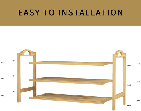 3-Tier UDEAR Bamboo Shoe Rack Shoe Storage Organizer Entryway Shoe Shelf