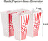 Plastic Popcorn Containers, Red & White Striped Retro Style Reusable Popcorn Boxes for Movie Night, 4”x8” (4 Pack)