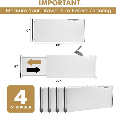RAPTUROUS Deep Drawer Dividers 4 Pack, Expandable Adjustable Organizer for Clothing, Dresser, Kitchen