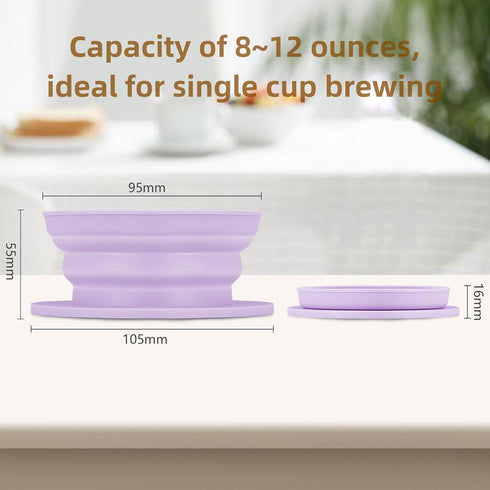 2 Pieces Collapsible Paperless Travel Pour Over Coffee Dripper Kit, Portable Silicone Filter Reusable (Purple+Green)