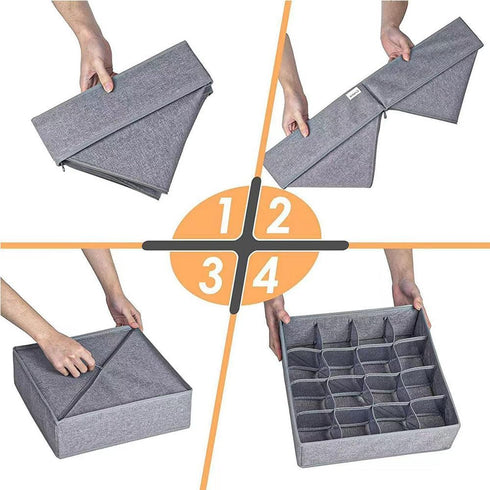 Underwear Organizer with Drawer Dividers, Foldable Fabric Dresser Closet Organizers Bins, Bedroom Cabinet Organization and Storage Box for Baby Clothes, Undies, Ties,Sock-Dark Grey (24cell) by REVGOZU