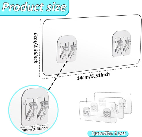 cobee 8 Rack(4 Set) Pcs Shower Caddy Adhesive Replacement, Shower Adhesive Hooks Wall Hooks, Transparent Strong