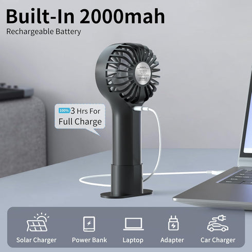 Mini Personal Fan, Handheld, Small Portable, Battery Operated, USB Rechargeable, Black, for Kids, Women, Men, Indoor,