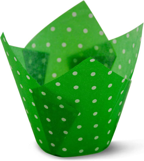 Polka Dot Green Tulip Baking Cups, Cupcake Liners, Greaseproof Paper, 100 Count
