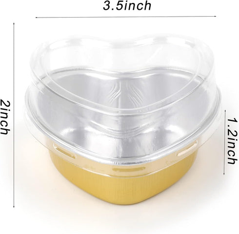 SOUJOY 100 Pieces Heart Shaped Baking Cups, 3.4 oz Aluminum Foil Cake Pan with Lids, Disposable Pudding Muffin Cupcake Ramekin for Valentine Mother's Day Wedding Christmas Birthday by SOUJOY