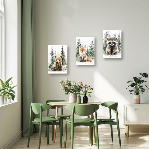 3 (11x14inchx3Pcs) CXHOSTENT Woodland Animal Nursery Wall Art Forest Animal Wall Decor Pieces Fox Raccoon Bear Pictures