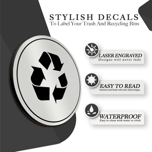 Trash and Recycle Stickers Set of 2 | Indoor Outdoor UV Stable & Weatherproof | Kitchen Pantry Office Organization | Garbage Bin and Waste Basket Label | 3x3" Inch Round Recycling and Trash Sticker by Coastville