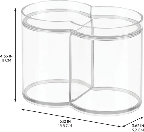 iDesign Clarity Collection Round Plastic Canister Cosmetic Organizer with Top Tray Lid, Clear – 6.12” x 3.62” x 4.35”