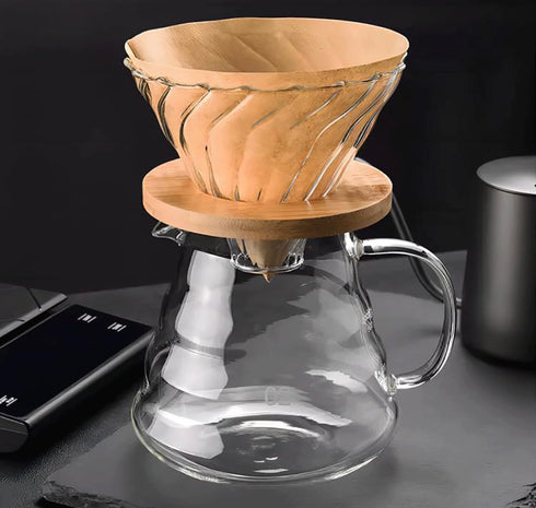 Pour Over Coffee Maker, 20 OZ / 600ML Coffee Server with Glass Dripper, Stylish 2 IN 1 Kit for Home or Office