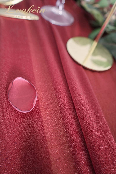 Lookein Burgundy Chiffon Table Runner 10 Feet, Sheer Wedding Table Cloth 29x120 Inches Rustic Decorations