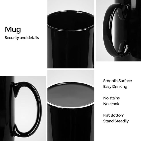 harebe 22 OZ Extra Large Coffee Mug, Smooth Ceramic Boss Giant Tea Cup for Dad Men, Black
