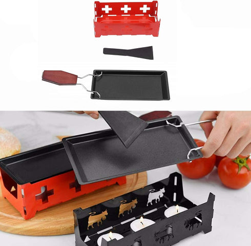 Cheese Raclette Non Stick Stretchable Baking Tray, Iron Metal Grill Plate Accessories for Cheese Melting, Red Hob